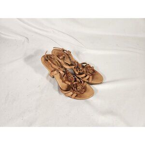 Anthropologie Naya Attwood Womens Sandal Heeled Tan Flower Boho Festival 7.5